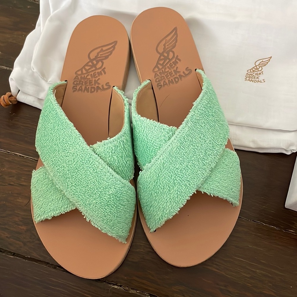 Ancient Greek Sandals Thais crossover terry -mint green, size 37/ us 6-7